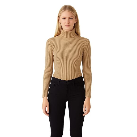 2/$30 GAP Stretch Ribbed Turtleneck Sweater Camel Brown Small #A0283 TRB2 - Picture 1 of 6